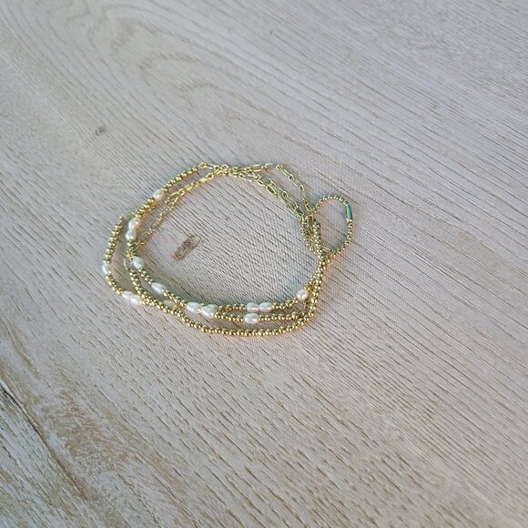 Kendra Scott Mollie Gold Stretch Bracelet Set of 3 in White Pearl - Picture 1 of 2